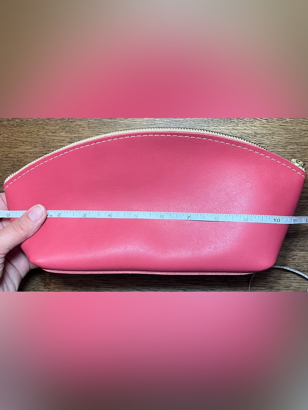 Portland Leather Goods Eclipse Makeup Bag Guava Pink Leather Cosmetic Pouch - Picture 9 of 12
